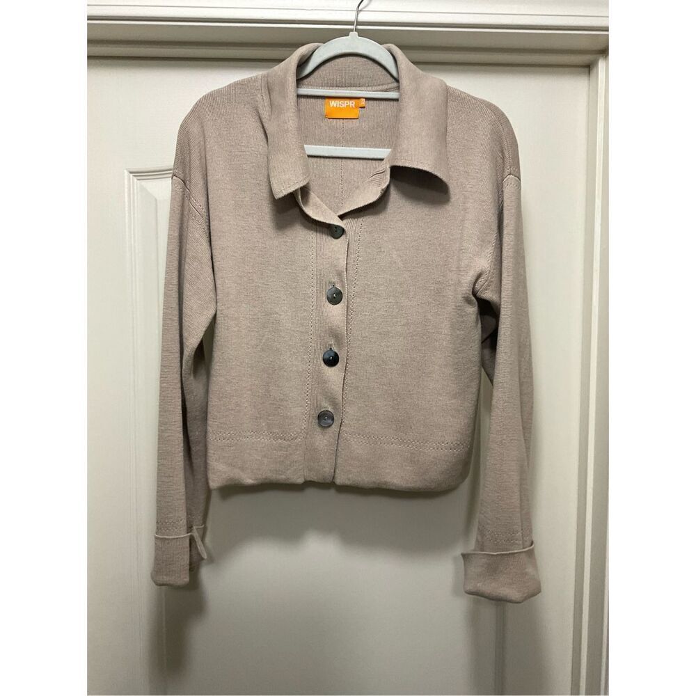 Never Worn - WISPR Tan Collared Boxy Cardigan with Cuffed Sleeves (Size XS)